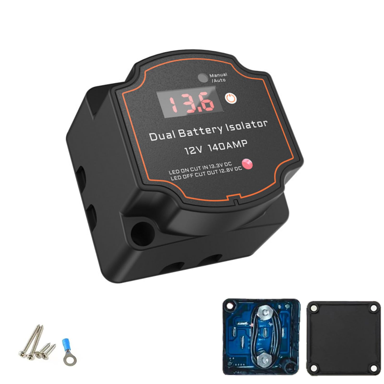 12V 140 Amp Split Charge Relay with Led Voltmeter Manual/Auto Mode Waterproof Voltage Sensitive Relay VSR Smart Dual Battery Isolator for Marine Truck ATV UTV RV Boat Vehicles