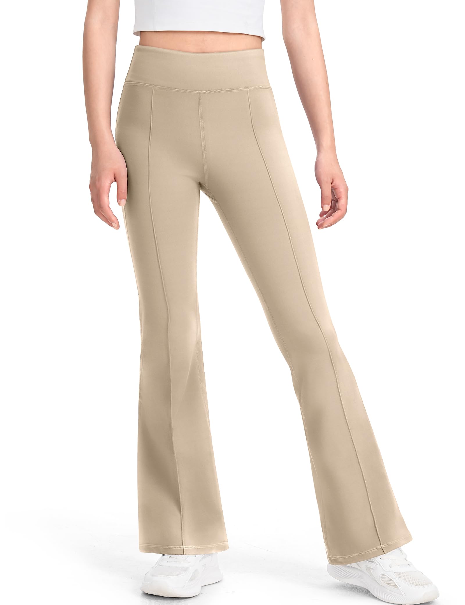 JOCMIC Girls Flare Pants High Waisted School Uniform Pant Bell Bottom Leggings with Hidden Pockets