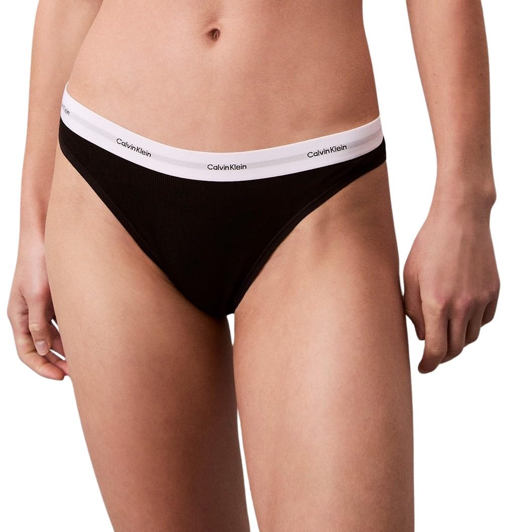 Calvin Klein Women’s Bikini Briefs with Logo Waistband, Black (Black), L