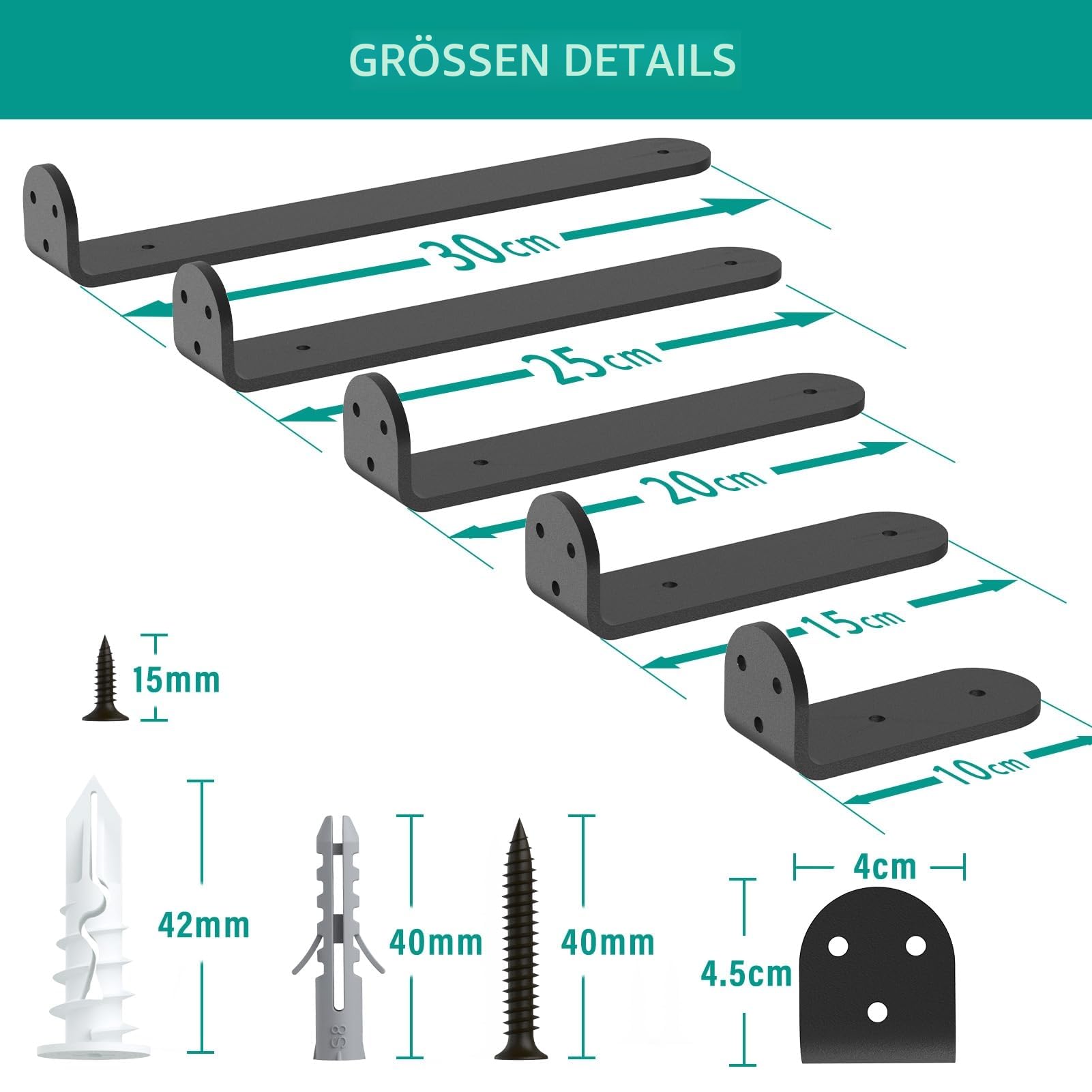 WELDUN 4 Stücke Regalhalterung Regalträger 15 cm, Schwerlast Regalwinkel für die Wandmontage, Tragkraft 70 KG, Schwarz