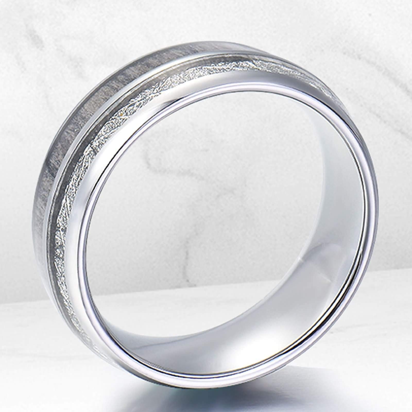 Anello Carburo di Tungsteno Uomo Fede Nuziale Anello di Fidanzamento Intarsio di Legno e Meteorite Anello Uomo con Incisione Personalizzata 8MM Anello in Tungsteno Argento Misura 12-31