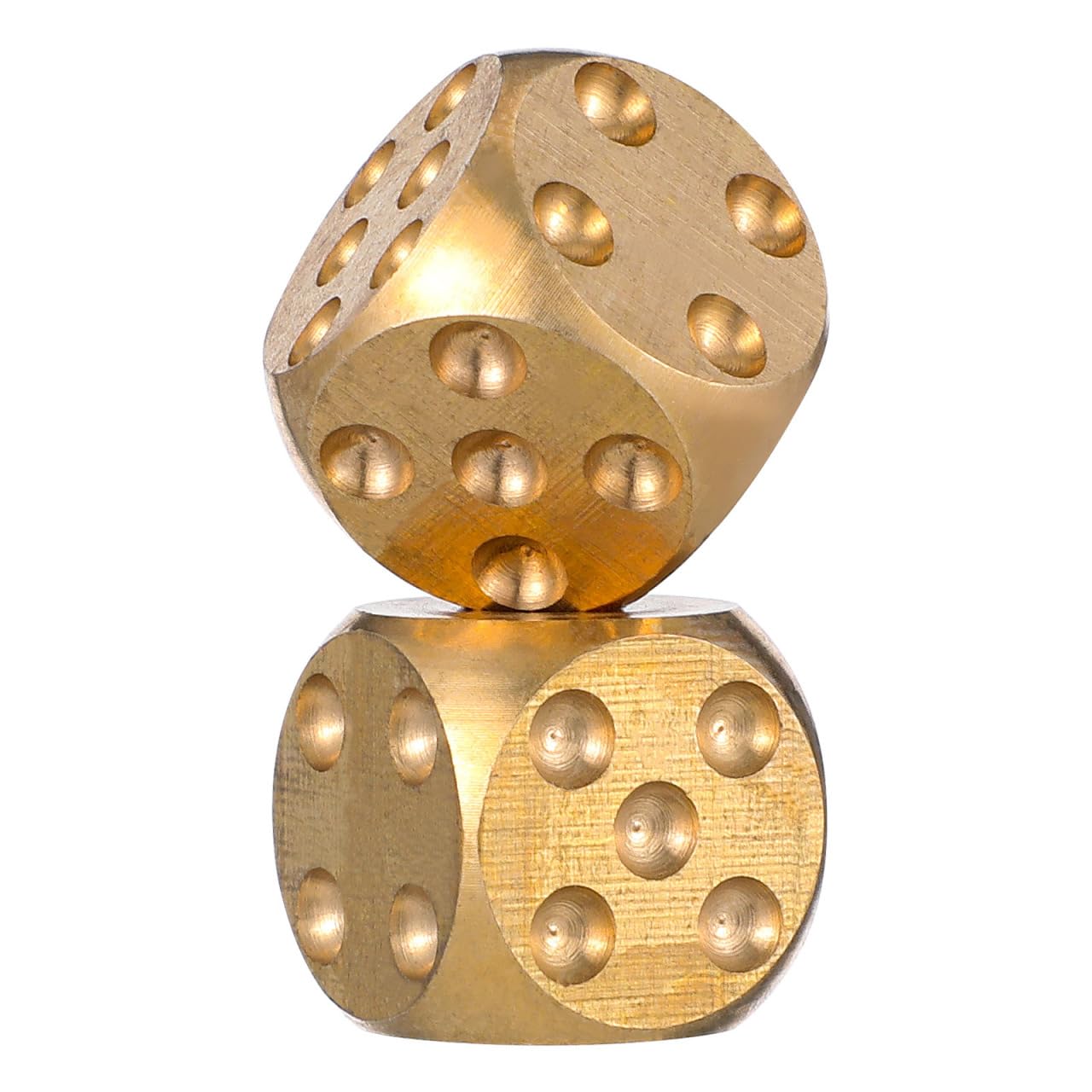 NOLITOY 2Pcs Solid Brass Dice Metal Set Pub Game Entertainment Board Role Playing Tabletop Accessory Golden Stone Wash Polish Heavy Weight Small Copper Math Tool Wager Club Pocket Prop 0.59 Inches