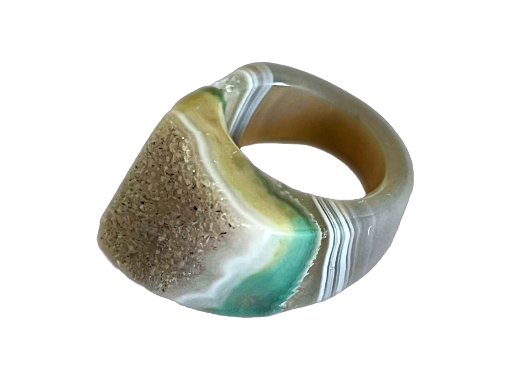 Carved Agate Druzy Ring size 8