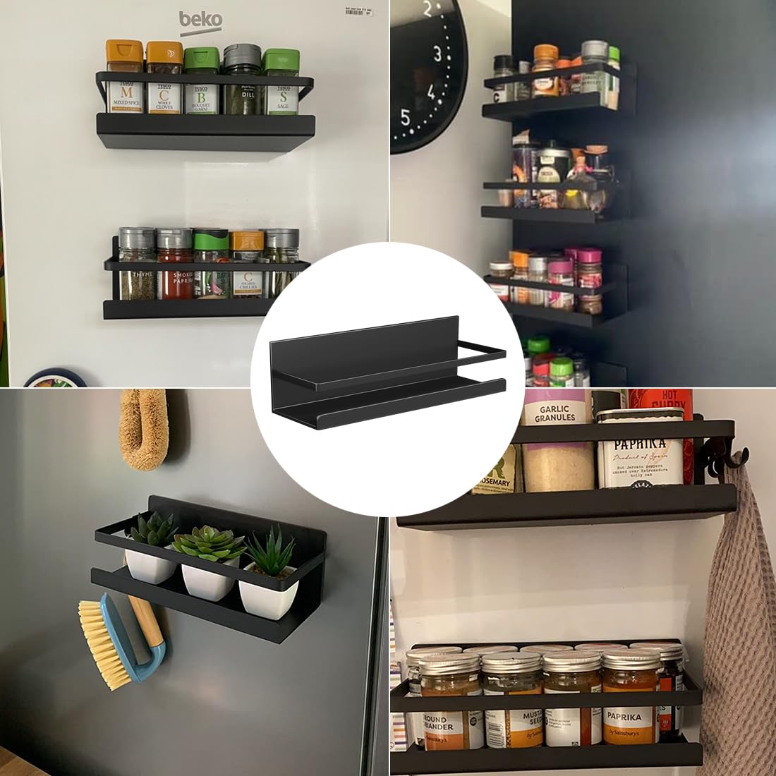NUOOO Magnetische Ablage für Kühlschrank Regal Magnetisch Kühlschrank Organizer Gewürzregal aus Metal Kühlschrank Magnet Gewürzregal für Gewürze Gläser Flasche Getränke(2 Stück, Schwarz)