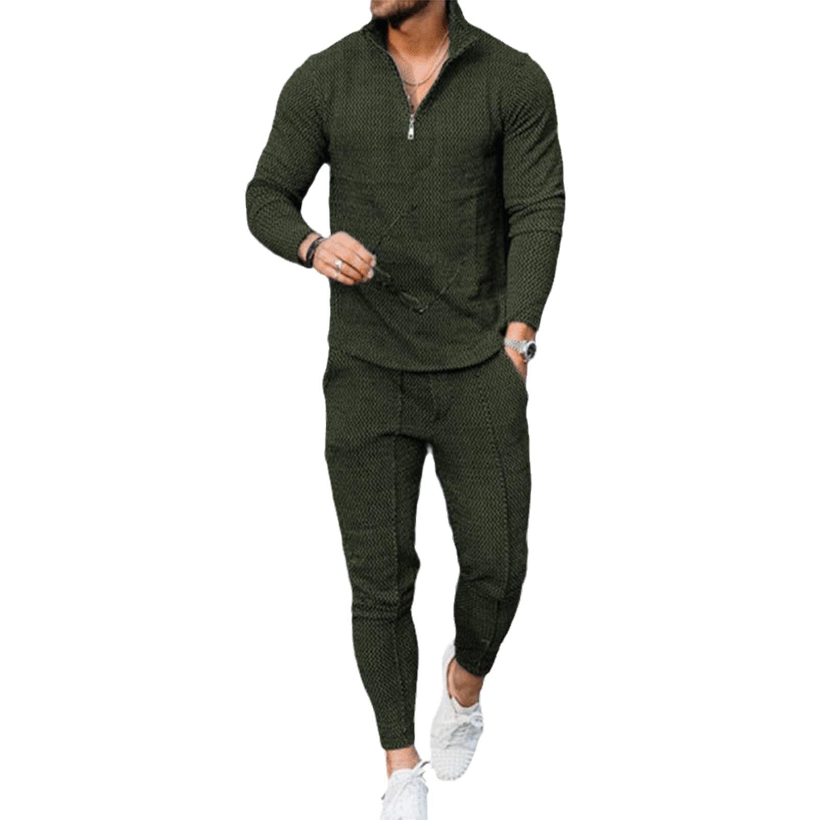 SSFRIMen's 2 Piece Track Suit Set Casual Set Jogging Sweatsuit Workout Quarter Zip Suit Sport Gym with Pockets Sweatsuit Long Sleeve Long Pant Set Fall Outfits for Men