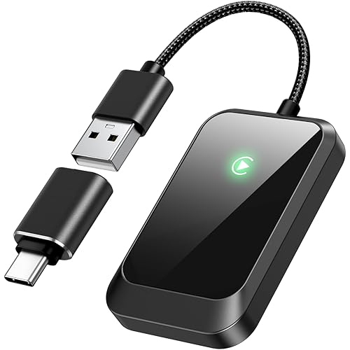 Wireless CarPlay Adapter for iPhone – Plug-and-Play with USB-A Extension & USB-C Connector, Zero Latency, Compatible with 2016+ Cars & iOS 10+