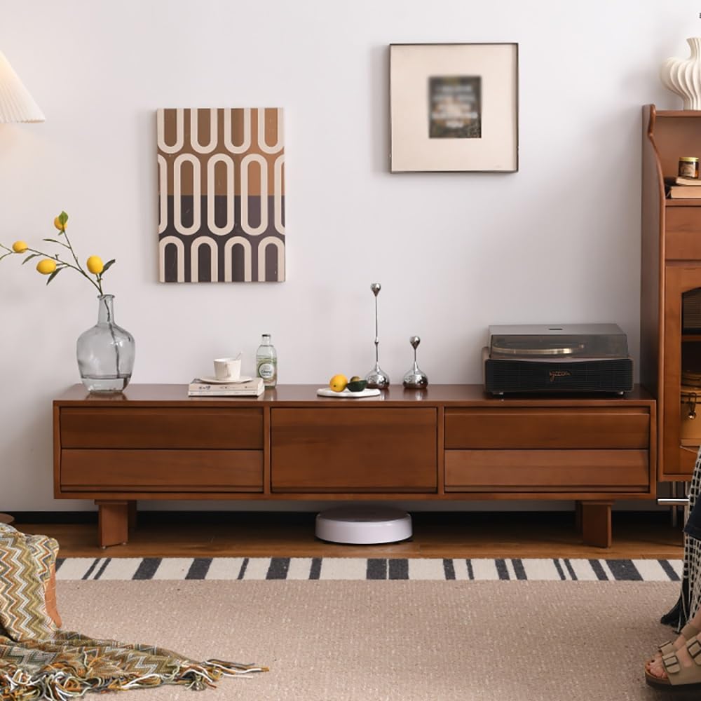 TV-Konsole, Entertainment-Center 180cm Schlichter Massivholz-Wohnzimmerschrank, Retro Unterhaltungszentrum für Zuhause, Vielseitiges Möbel für Hotels & Pensionen TV-Ständer fürs Wohnzimmer
