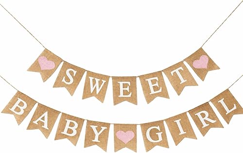Cartel de arpillera "Sweet Baby Girl" – Rústico "Dulce" y "Baby Girl" en banderas de arpillera natural (aprox. 5 x 7 pulgadas) Decoración de fiesta