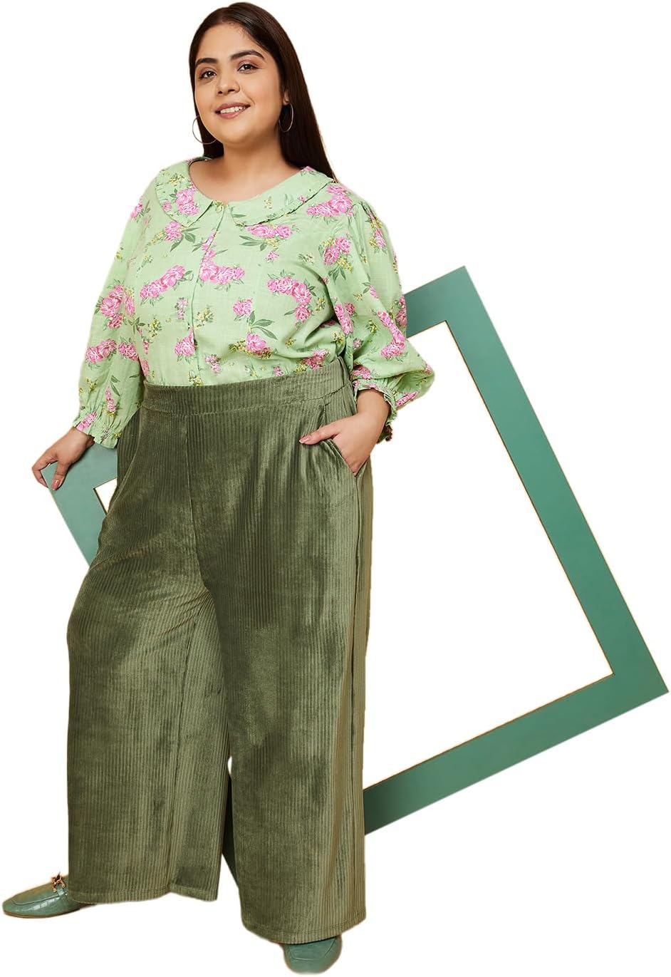 MaxPlus Size Women Printed Peter Pan Collar Blouse