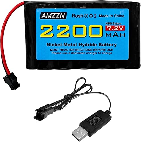 Miniatura 1 de Batería NiMH AA de 7.2 V 2200 mAh con enchufe SM-2P y cable de carga USB para excavadora Huina 1550 550 RC, automóvil, camión, vehículo de