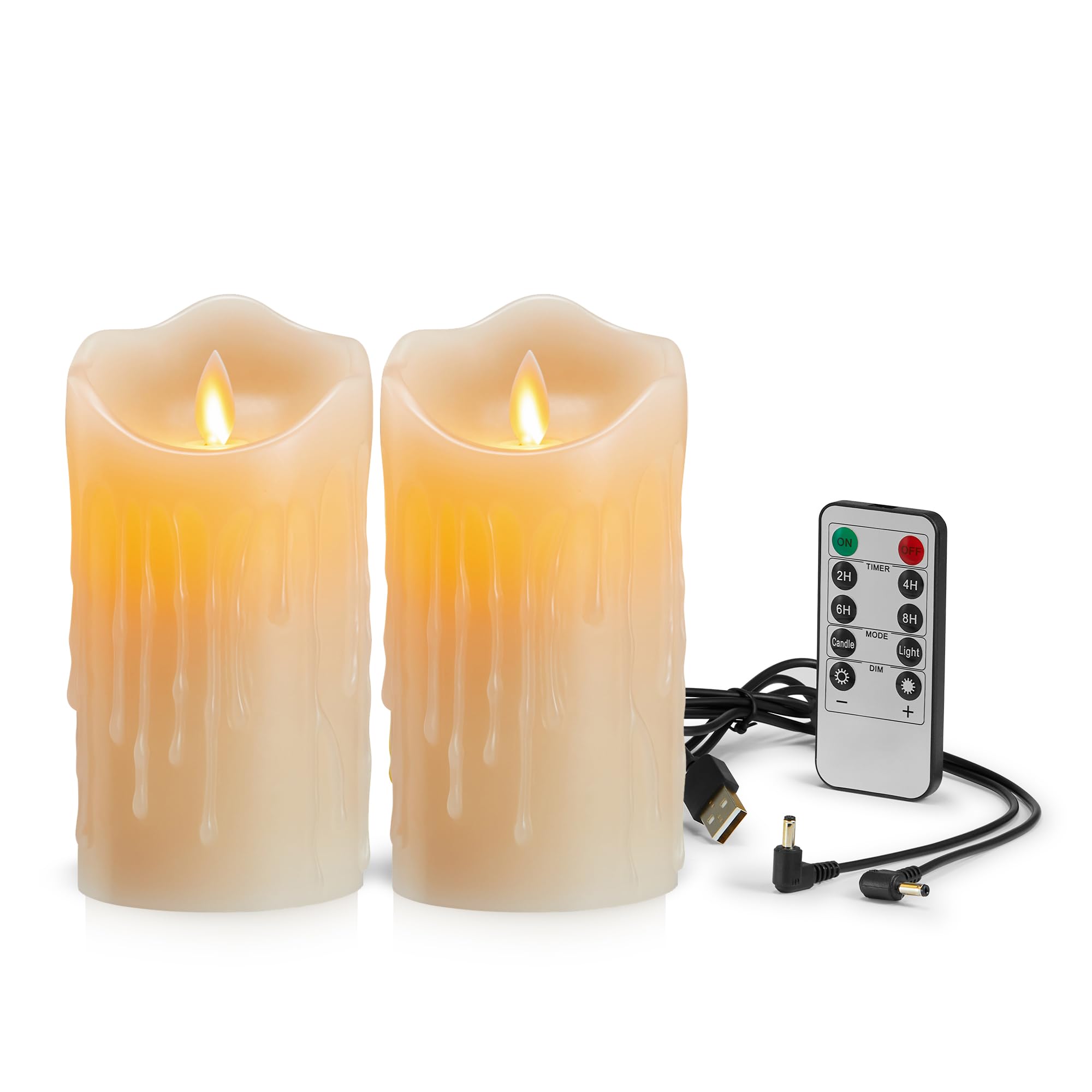 Koelaa Paquete de 2 Velas LED, Velas LED Recargables USB, Vela Recargable, Velas Parpadeantes, Velas LED Recargables con Control Remoto, Velas sin llama, para Salón, Navidad, Decoración-7.5 * 15cm