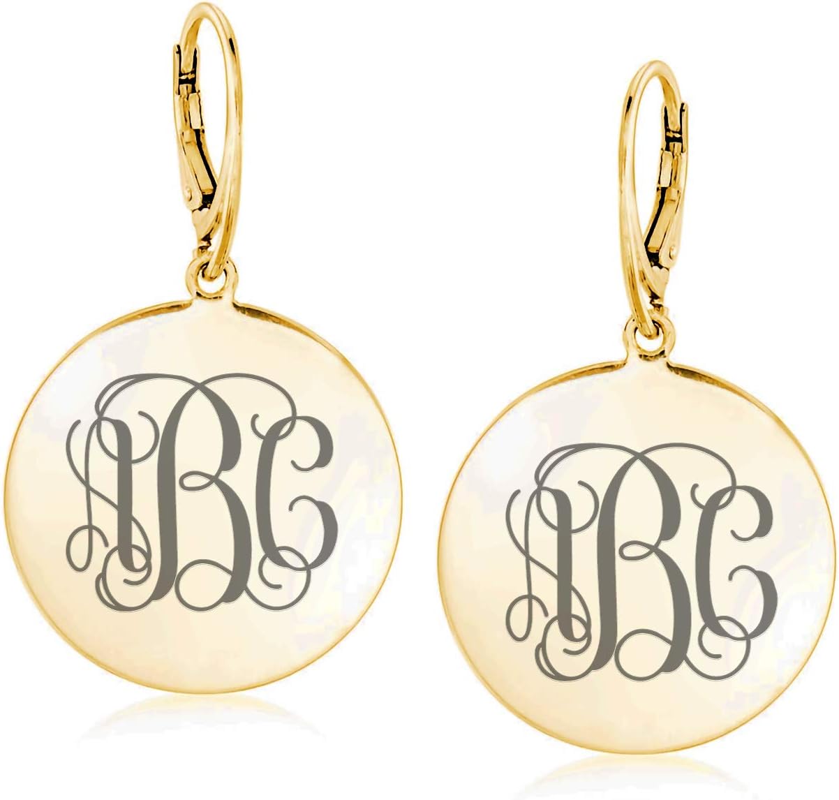PEIMKO Engraved Disc Monogram Earrings Personalized, Sterling Silver Custom Made Monogram Earrings Birthday Gifts for Women
