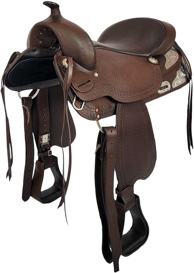 A&M Reitsport Baumloser Westernsattel Portland aus geöltem Büffelleder mit Klettkissen, Größe:17 Zoll