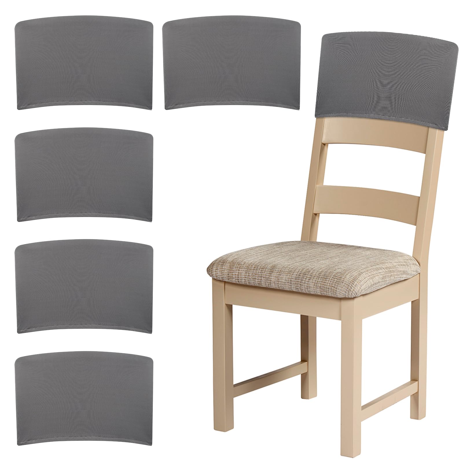 shaojian 6Pcs Dining Chair Back Covers, Elastic Polyester Chair Back Protective Cover Waterproof Dustproof Backrest Slipcover Removable Washable for Banquet Kitchen Party Hotel(28×48cm)