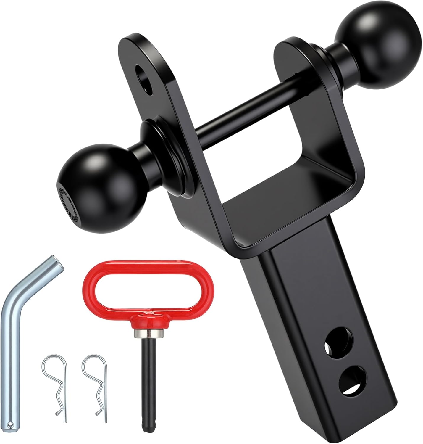 Timtin Dual Ball Trailer Hitch Receiver for ATV/UTV 3-in-1 Multi-Function Hitch Mount with 2" & 1-7/8" Balls, 5000 lbs Towing Capacity, Fits 2" Receiver, 1" Rise, Includes Pin