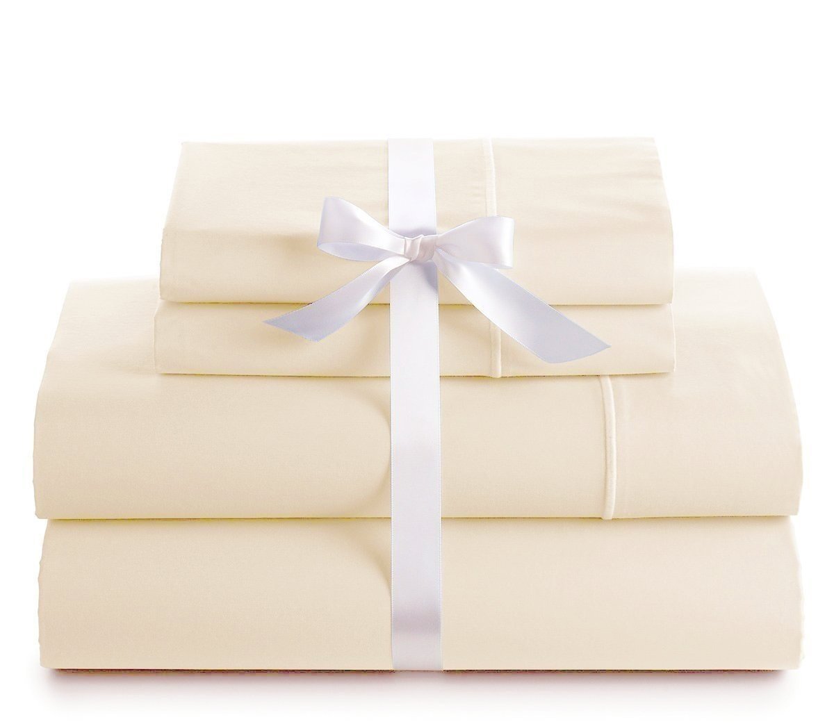 LINENWALAS 800 Thread Count 100% Cotton Ivory 4 Piece Sheets Set, Queen Sheets, Fits Mattresses 16 inch Deep Pockets, Long Staple Cotton, Extra Smooth Sateen Weave, Luxurious Hotel Class Bedding