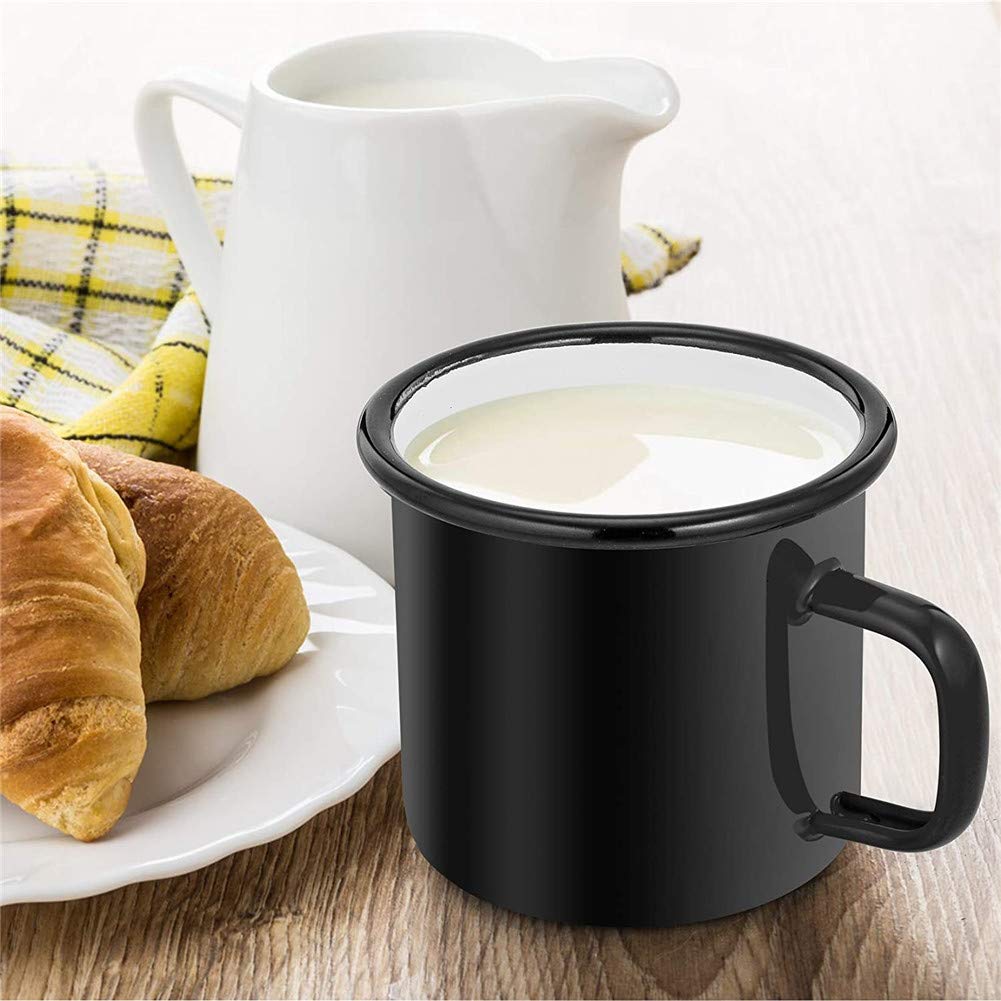 Emaille-Kaffeetasse, Teetasse, Emaille, Kaffeetasse, Ounce Emaille, für Kaffee, Tee, Camping, Camping, Kaffeetasse (4er-Set, schwarz)