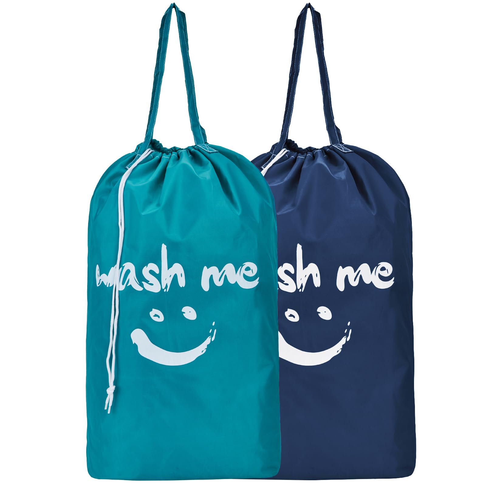 NICOGENA 2 Pack Laundry Bag with Handles, Rips & Tears Resistant Large Dirty Clothes Storage Bag, Sturdy Drawstring Heavy Duty Washable Laundry Hamper Liner for Travel, Sky Blue & Blue
