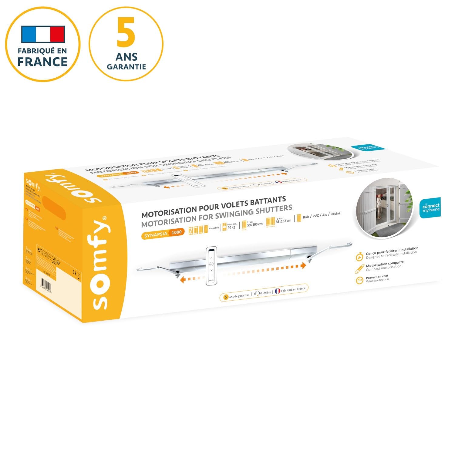 Somfy 2401581 - Kit de Motorisation Synapsia 1000 io pour volets battants - Livré avec une télécommande Situo 1 io - Fabriqué en France