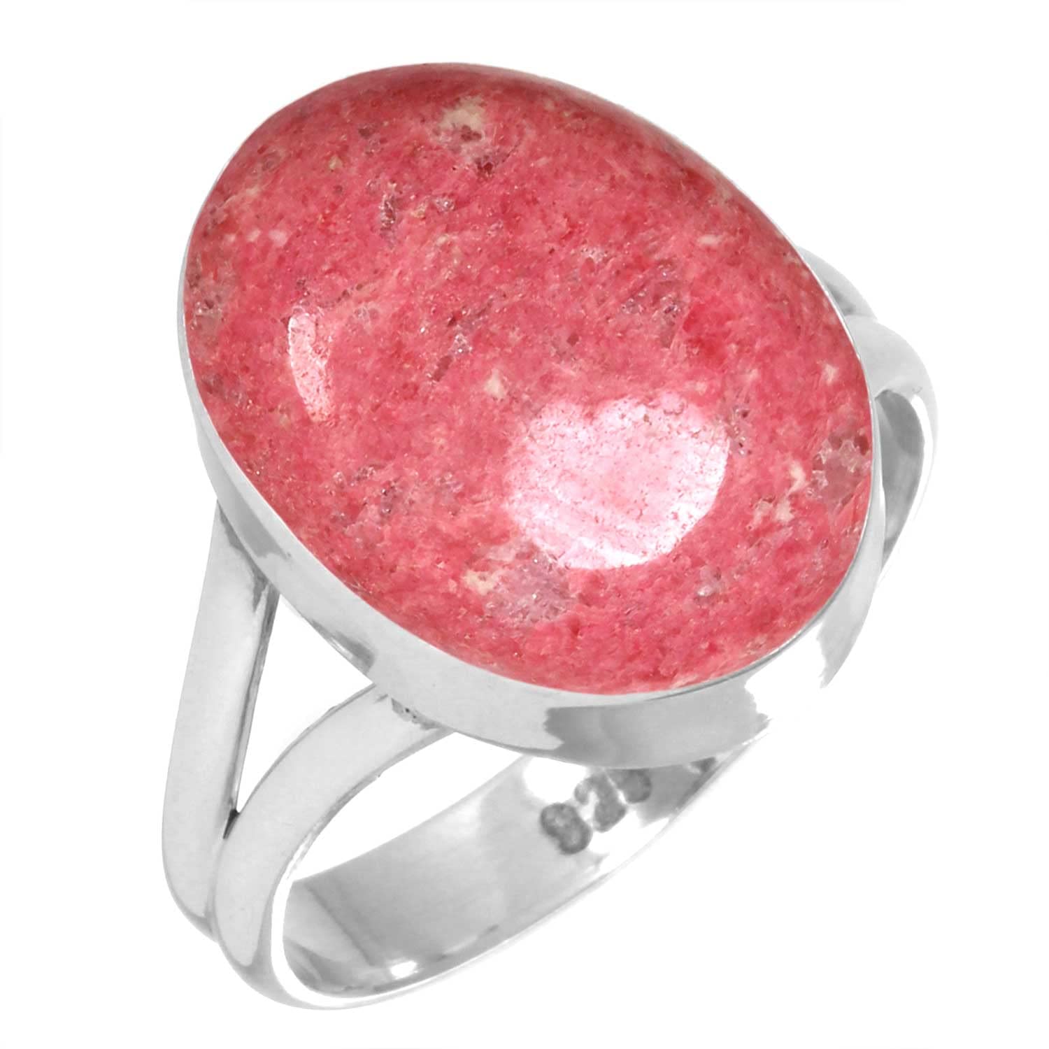 Jeweloporium Pink Thulith Silberring Größe 70 (22,3), 925 Sterling Silber Ring für Damen, natürlicher klobiger ovaler Edelstein Boho Schmuck