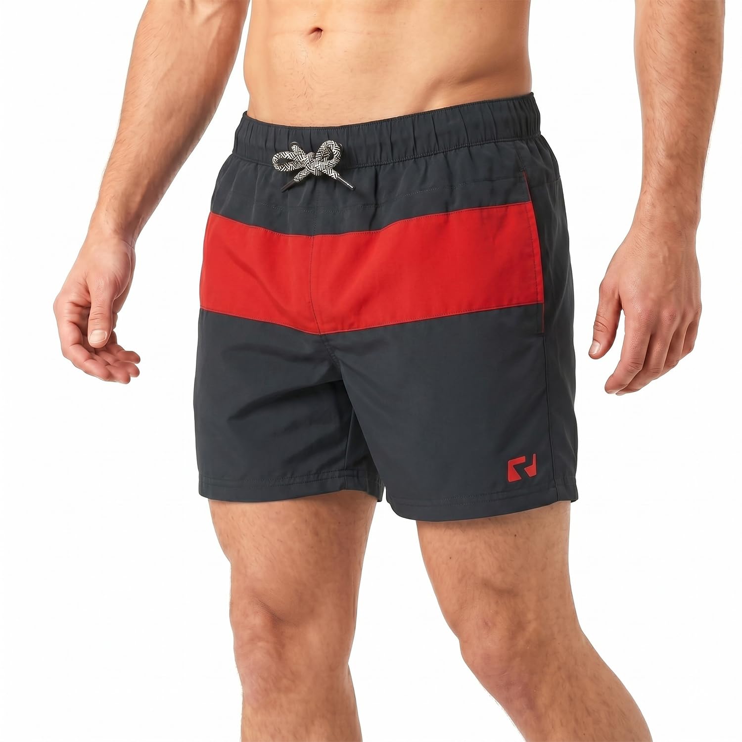 RIPT Men’s Quick Dry Swim Shorts with Mesh Lining Drawstring Waist UV50 Sun Protection Beach & Swimming Trunks (Navy/Red, XXL)