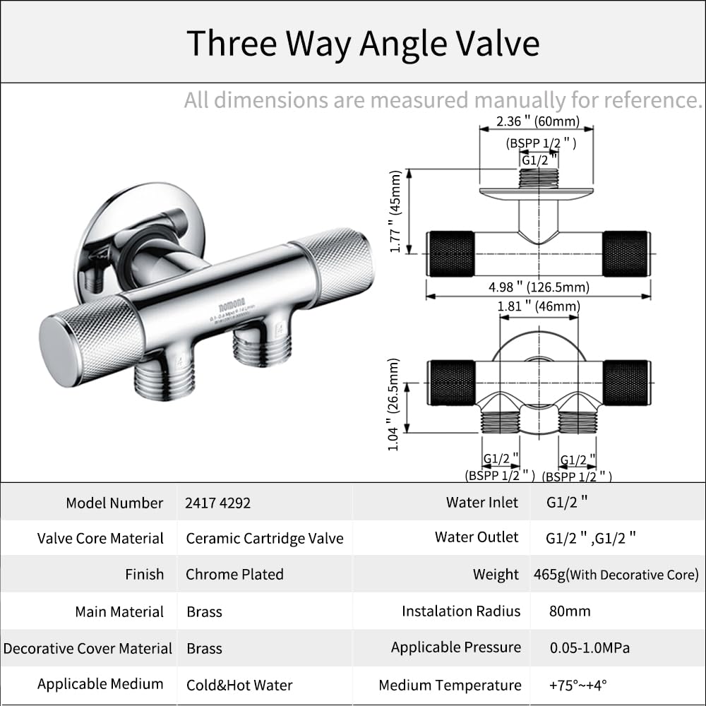 Valvola ad angolo dell'acqua in ottone cromato G1/2" Connessione a parete × G1/2" Valvola combinata con dispositivo antiriflusso per WC, rubinetto del bacino, rubinetto della cucina