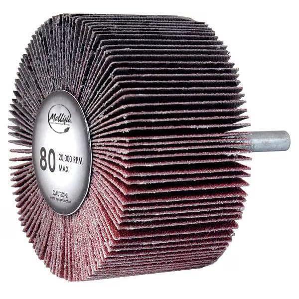 Mounted Flap Wheel, 3 in. D, 80 Grit, PK10, Mfr: 11404K-A
