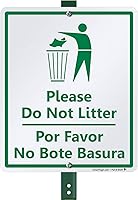 Vista 1 de SmartSign Letrero bilingüe LawnBoss® "Please - Do Not Litter" Letrero de aluminio de 10 x 12 pulgadas con estaca de 3 pies
