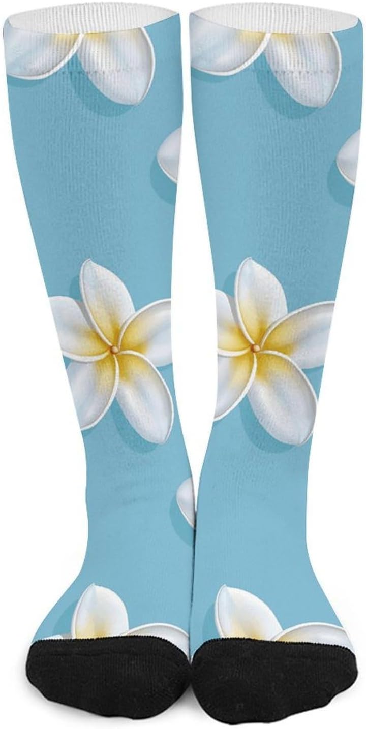 White Plumeria Knee High Soccer Socks Moisture Wicking