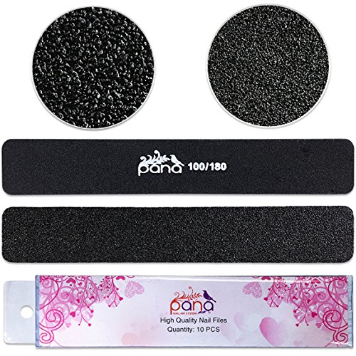 Pana Black Jumbo Size (Grit: 100 x 180, 2 Packs of 10 Pieces = 20 Pieces) USA Professional Emery Board JUMBO Size Pink Center Nail Files