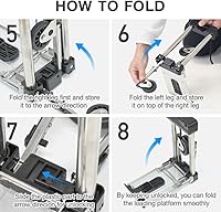 Vista 9 de Japard Carrito de transporte plegable, carrito de equipaje con 2 ruedas de una manera, compacto para carrito de viaje escolar con cuerda elástica