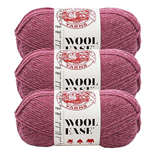Image of Lion Brand Wool-Ease Yarn, Worsted-Weight Yarn for Knitting, Crocheting, and Crafting, Dark Rose Heather, 3-Pack