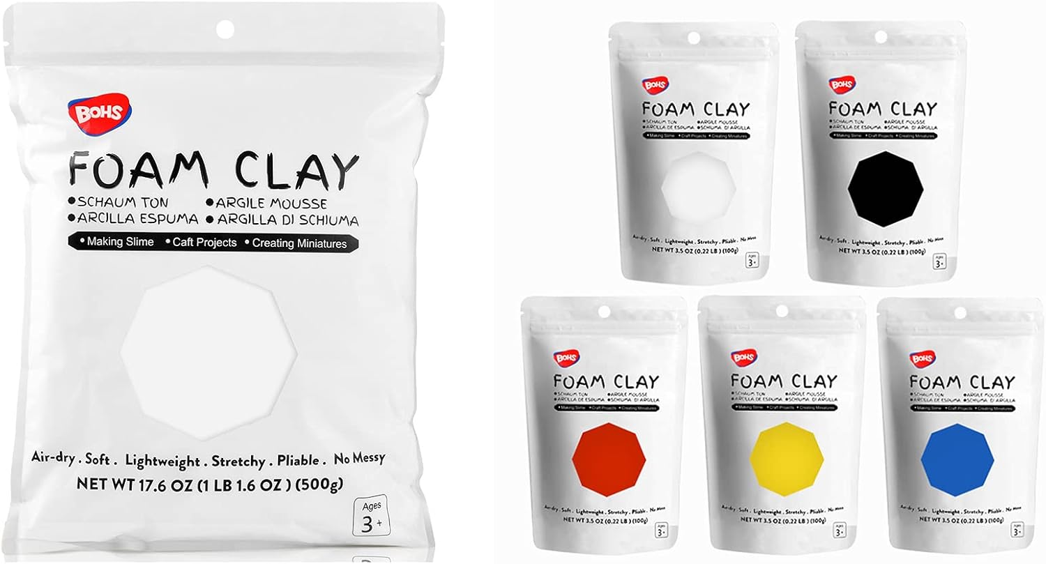 BOHS White Squishy Slime and Modeling Foam Clay + 5