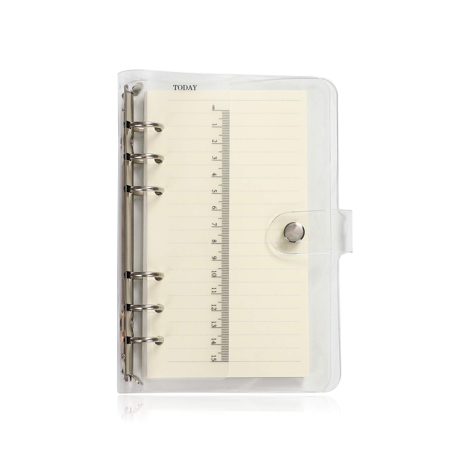 JIANWU A6 Transparent PVC Binder Cover Soft PVC Notebook Shell Snap Button Closure Ring-Bound Loose Leaf Folder with 90 Sheets A6-Refill Ruled Paper Planner Pages (Refill Lined Paper, A6), HYJ-ZX-A6
