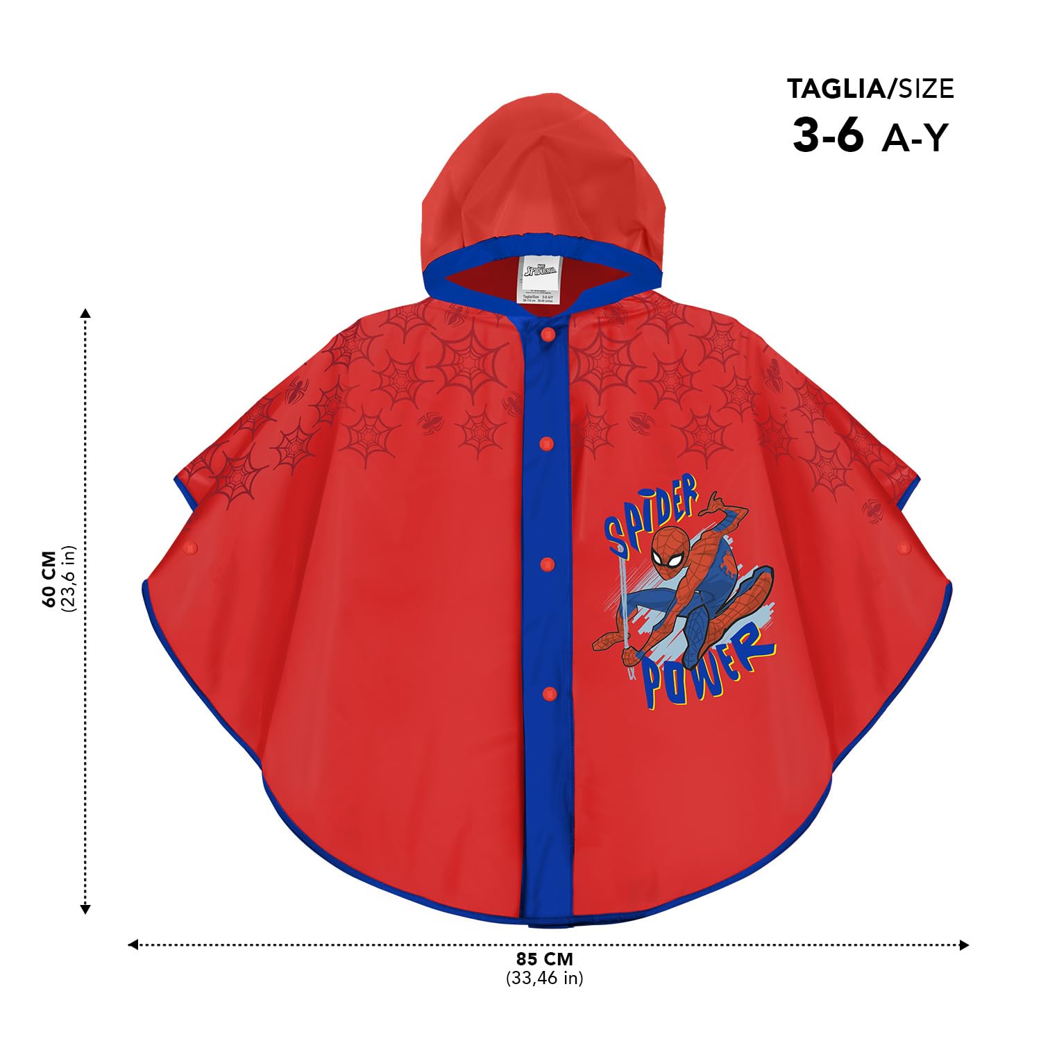 PERLETTI Poncho Pluie Spider Bleu pour Enfant 3 4 5 6 Ans - Garçon Impérmeable Homme Araignée - Cape de Pluie