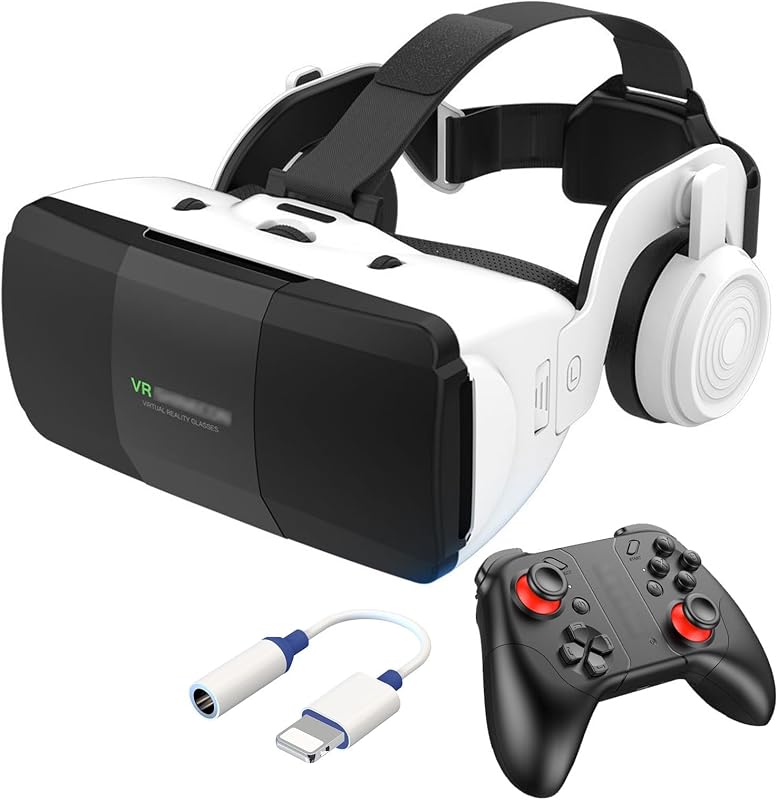 PUCIO VR Headset for Phone 4.7-7.8 Inch iOS and Android, 3D Virtual Reality Glasses with Controller and Headphones, Vr Glasses for Kids and Adult Play Vr Games & 3D Movies, for Men/Kids (