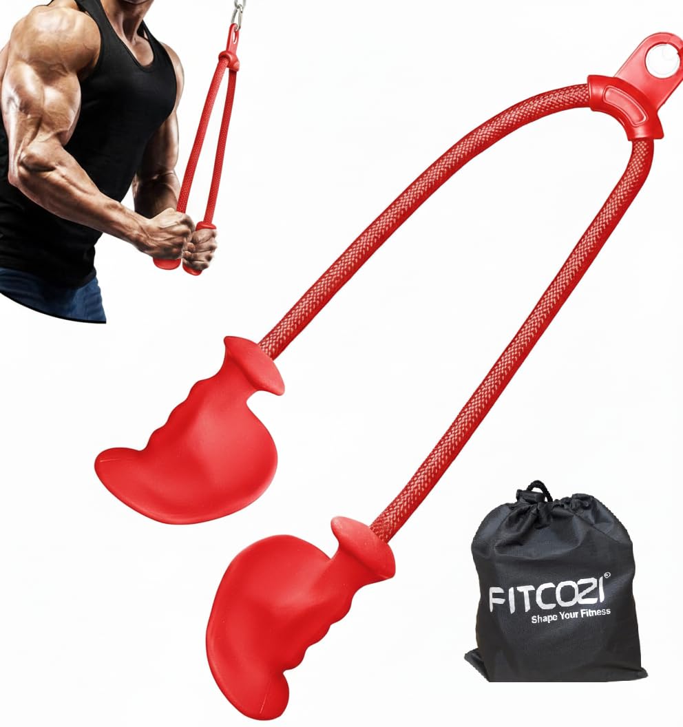 Tricep Rope with Ergonomic Handles, 36 Inch Tricep Pull Down Rope for Cable Machine, Pulley System, Triceps Rope Cable Attachment for Gym, Home (Red)