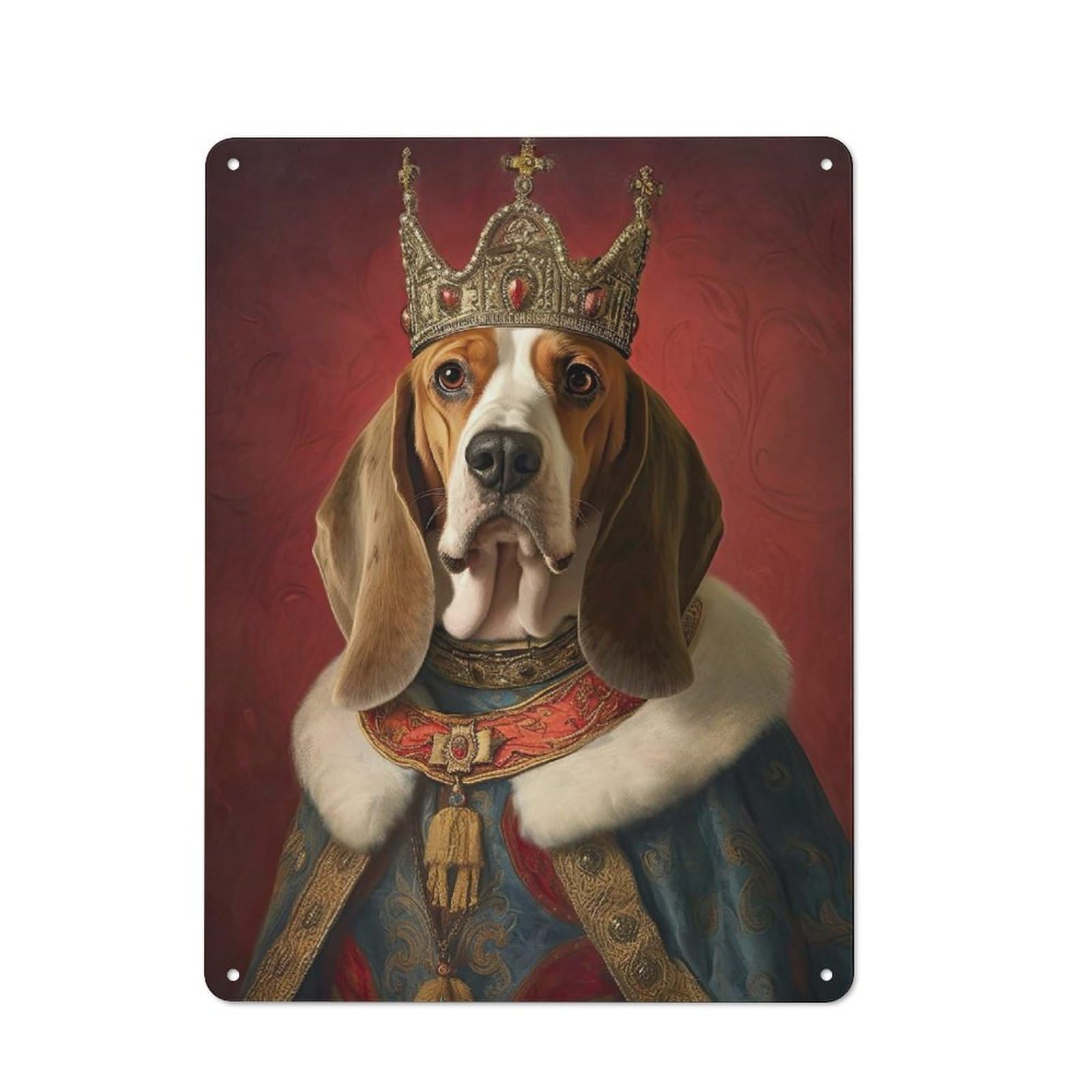 Nostalgic Decorative Tin Plaque 40x30cm Featuring Basset Hound The King, Classic Pub Decor for Cafe, Pub, Workshop Or Home Bar