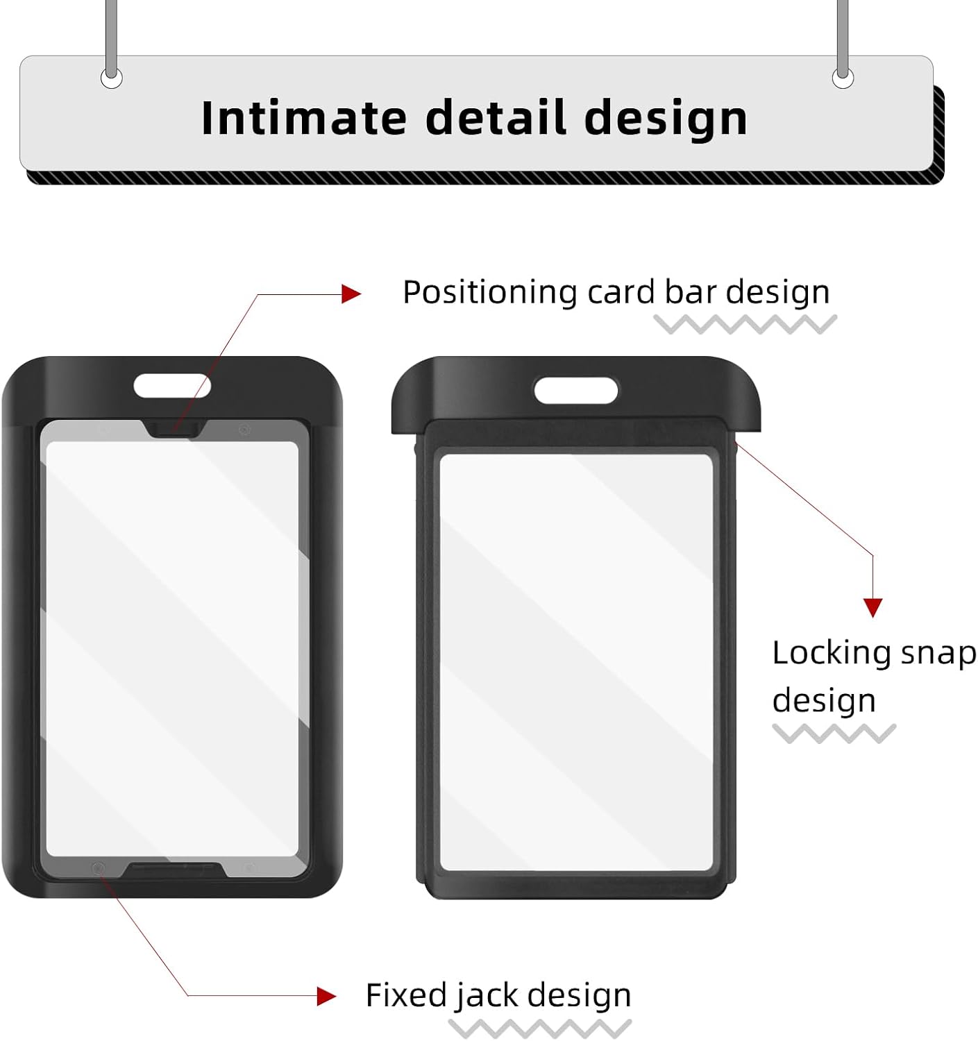2 Pack Sliding Badge Holder with Double-Sided Windows Key Card Work Badge Sleeve for Office School Factory Teacher Student (Black)