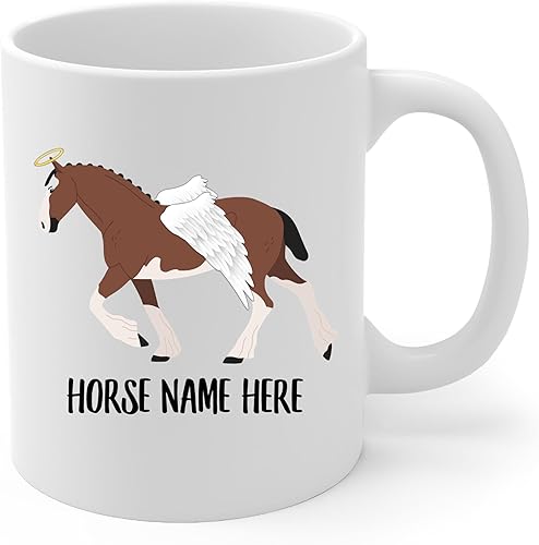 Miniatura 2 de Taza de café conmemorativa personalizada con alas de ángel y caballo Clydesdale marrón, regalos de condolencias para amantes de los caballos, taza