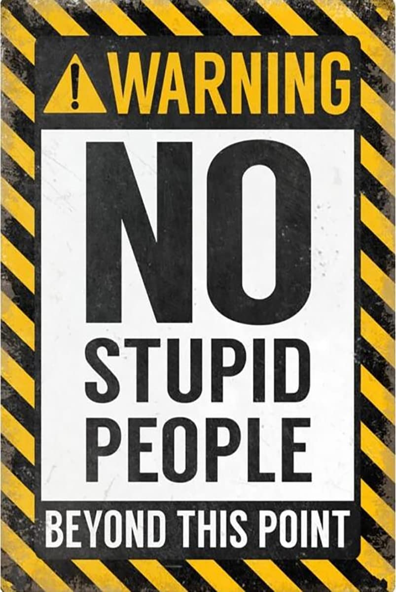SMAZDFXX Warning No Stupid People Beyond This Point No Trespassing Private Property Aluminum Tin Sign Metal Wall Artfor Outdoor Home Decor Room Door Accessories Poster Housewarming 12"x16"