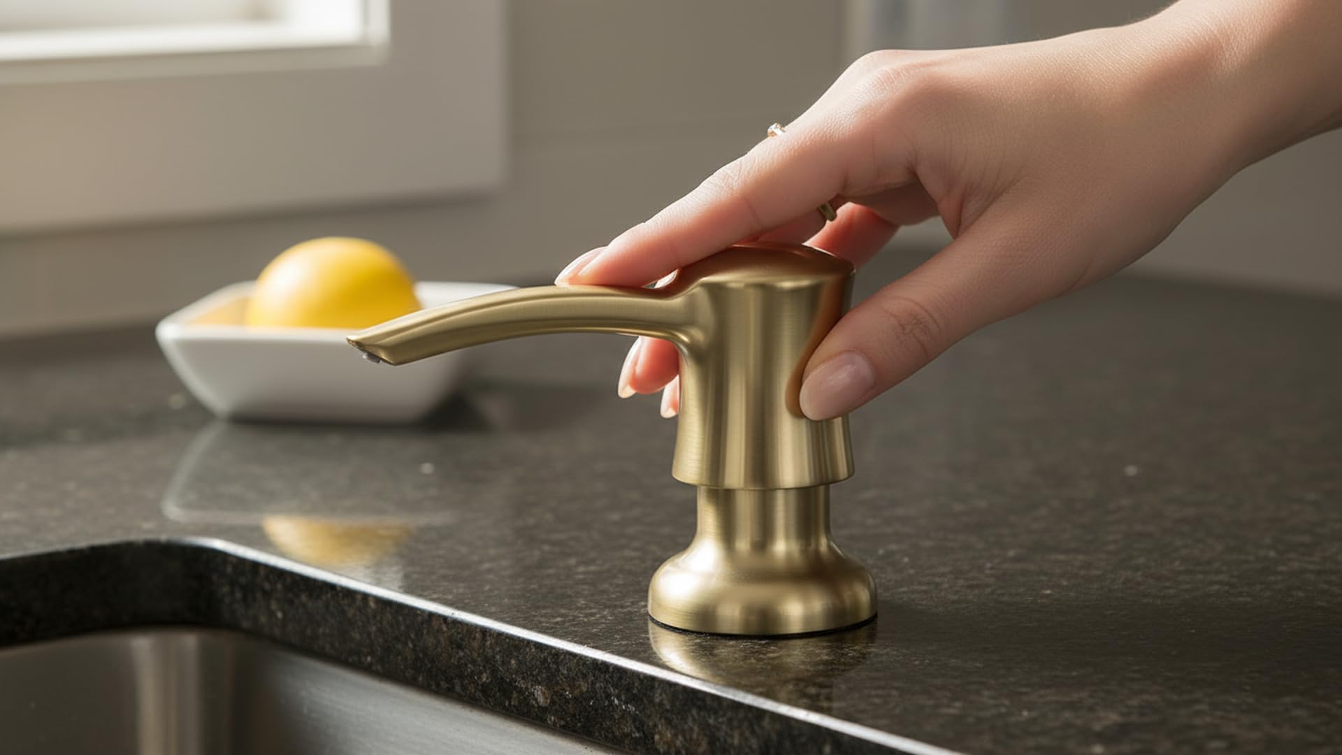 Dispensador de jabón integrado para fregadero, dorado, cabezal de bomba ABS, recambio desde la parte superior, dispensador de jabón de manos para cocina