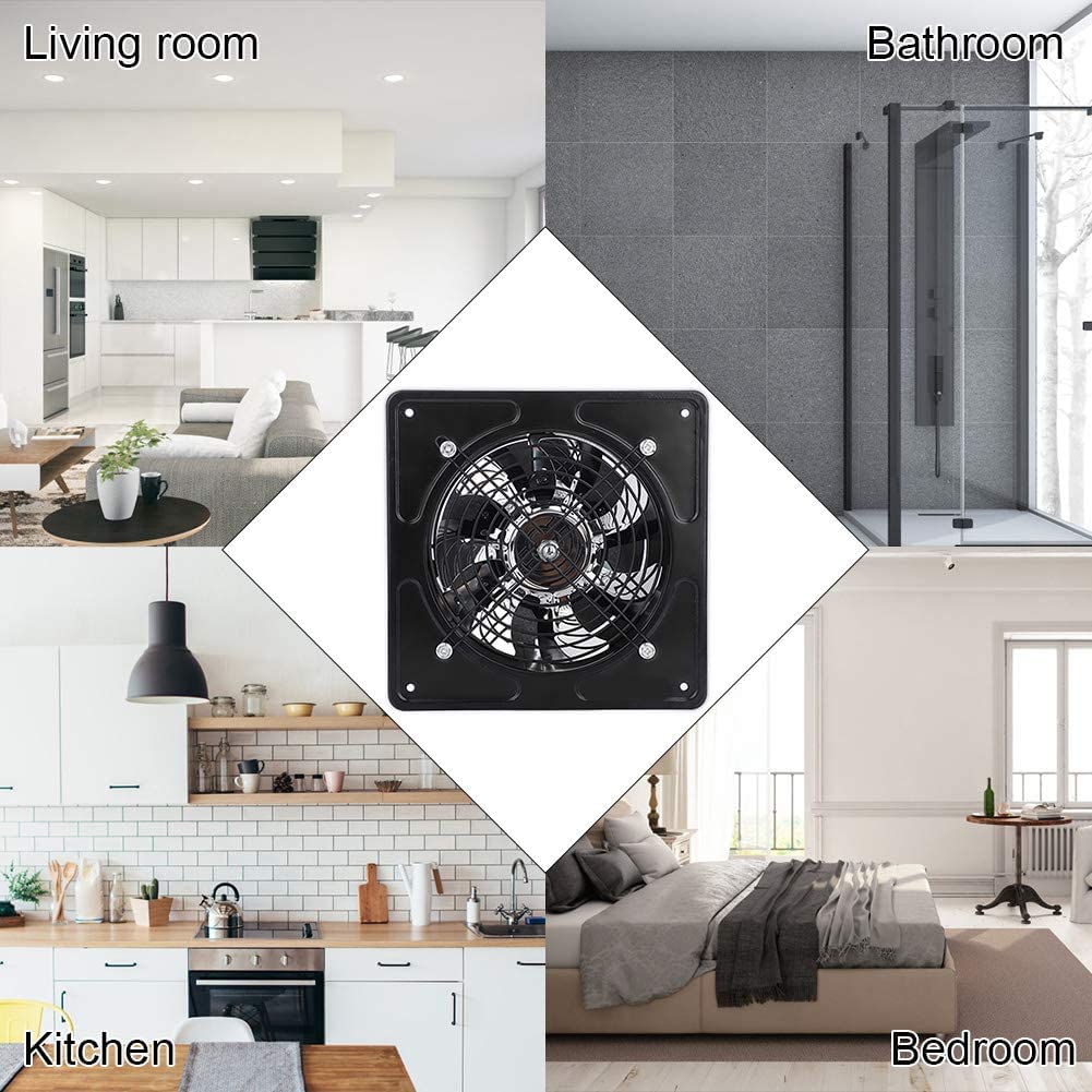 Ventilador de escape montado en la pared 190 mm 40 W 220 V Bajo nivel de ruido Súper silencioso Hogar Baño Cocina Ventilación Garaje Ventilación de aire Ventila Extractor axial de flujo(Negro)
