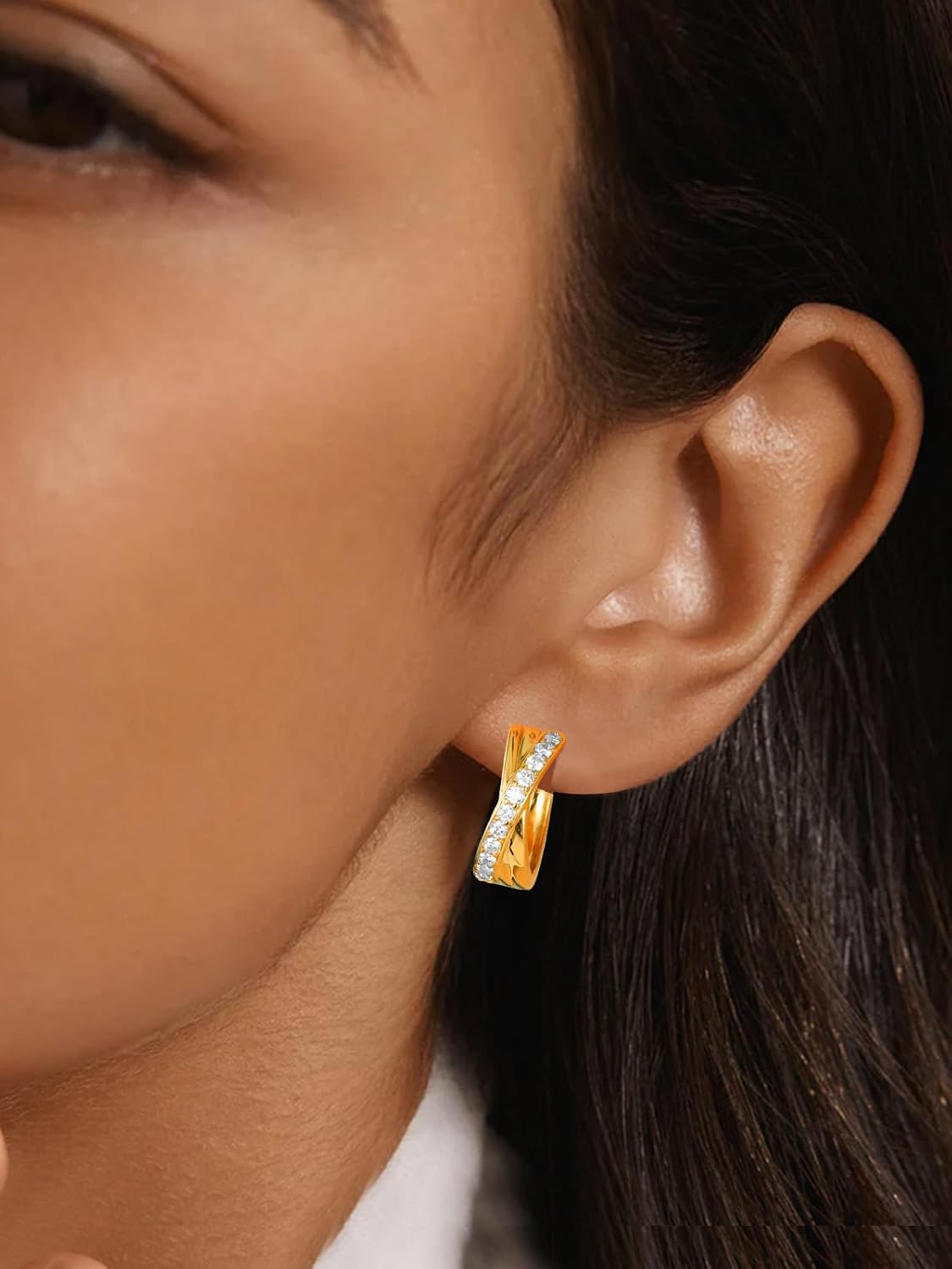 14K Yellow Gold Hoop Earrings for Women, Thick Diamond Hoop Earrings 5mm Width Design, Sterling Silver Statement Bold Hoop Earrings for Wedding Birthday Anniversary