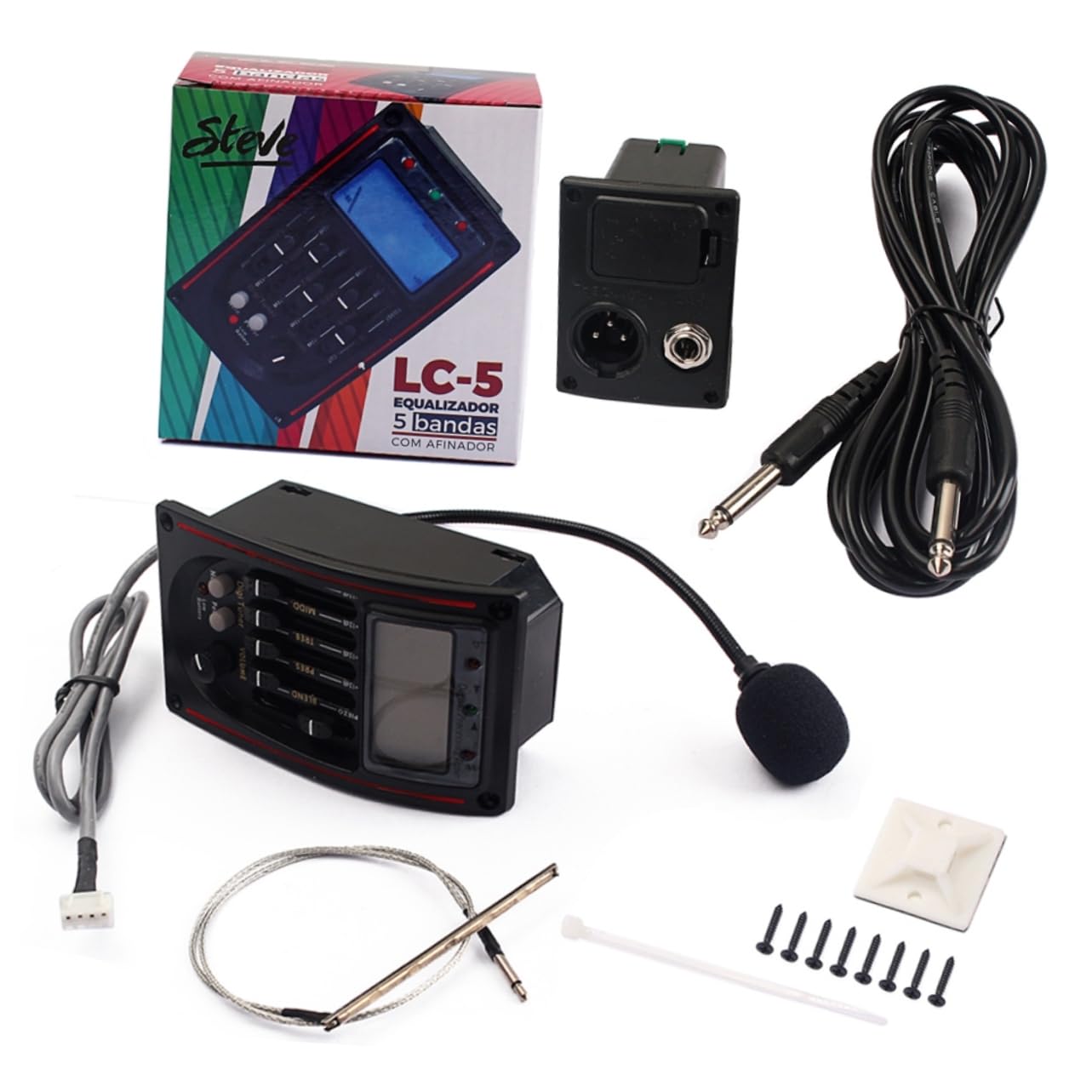 BESPORTBLE Band Acoustic Guitar Preamp Eq with Tuner Volume Control and Piezo Pickup for Enhanced Sonic Clarity Complete Microphone Kit for Easy Installation