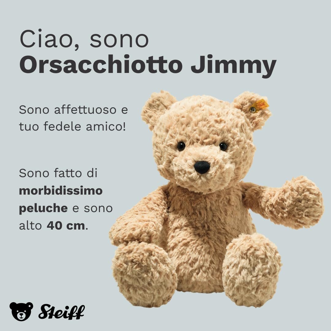 Steiff Orsetto Jimmy, Tenero Peluche con Occhi di Plastica, Bambini, Ragazzi e Ragazze, Friends, 40 cm, Marrone chiaro, 113512