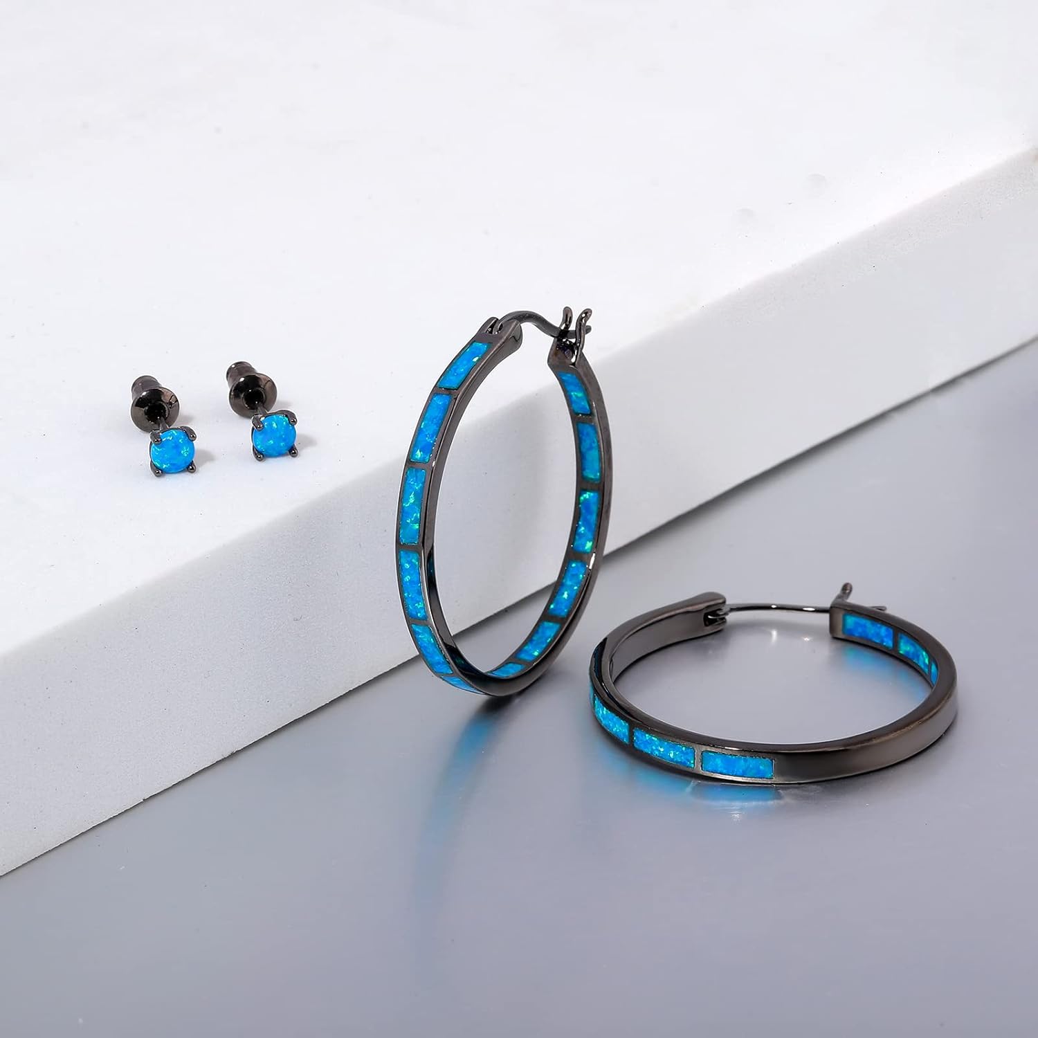 CiNily Opal Hoop Earrings,Women Jewelry Rhodium Plated/Rose Gold or Yellow Gold Plated Gemstone Big Hoop Earrings 32mm - Image 5