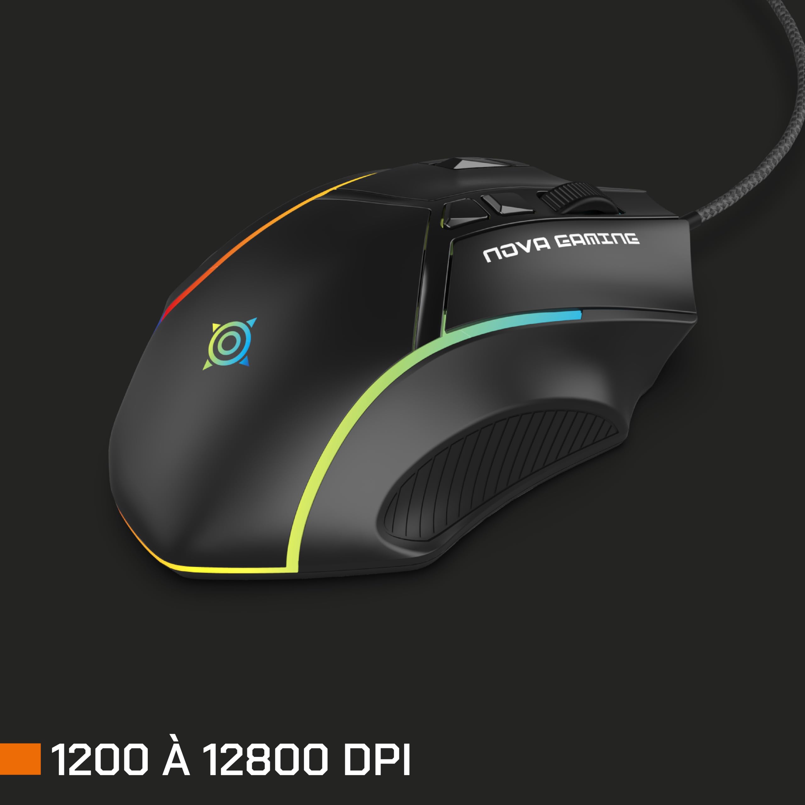 NOVA GAMING – Virgo – Mouse Gaming Cablato RGB Programmabile – Peso Regolabile, Software di Personalizzazione, DPI regolabile, 13 animazioni LED