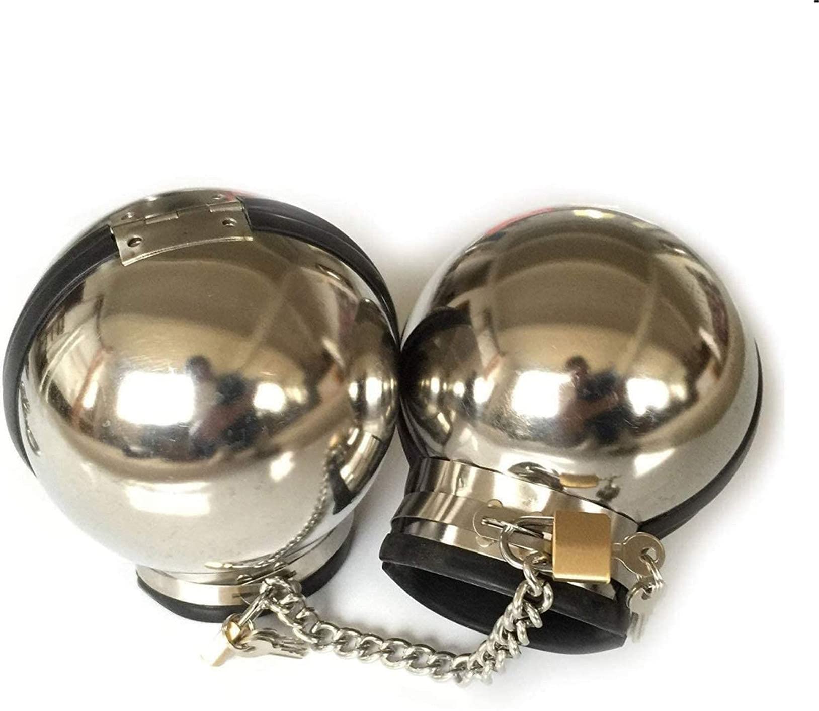 HeYie Metal Ball Bondage Wrist Cuff, Stainless Steel Restraint Handcuffs/Gloves with Chain and Lock, SM Restraints Fetish Slave Sex Bondage Toys for Women Men (Color : Silver Silber, Size : Male)