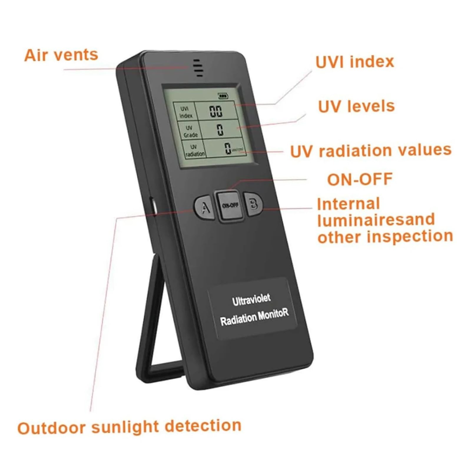 Radiación UV medible de luz solar y luz de lámpara, Detector de radiación ultravioleta portátil, medidor for exteriores e interiores